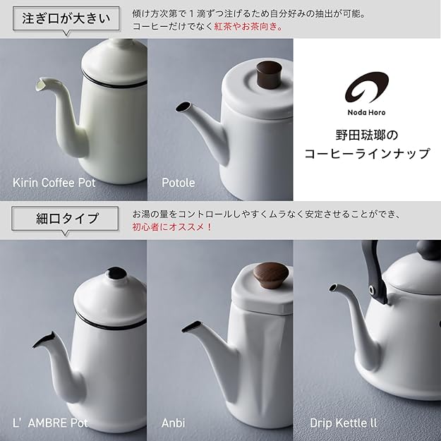 野田琺瑯 Nodahoro ケトル 1.5L ホーロー 日本製 ポーチカ 白